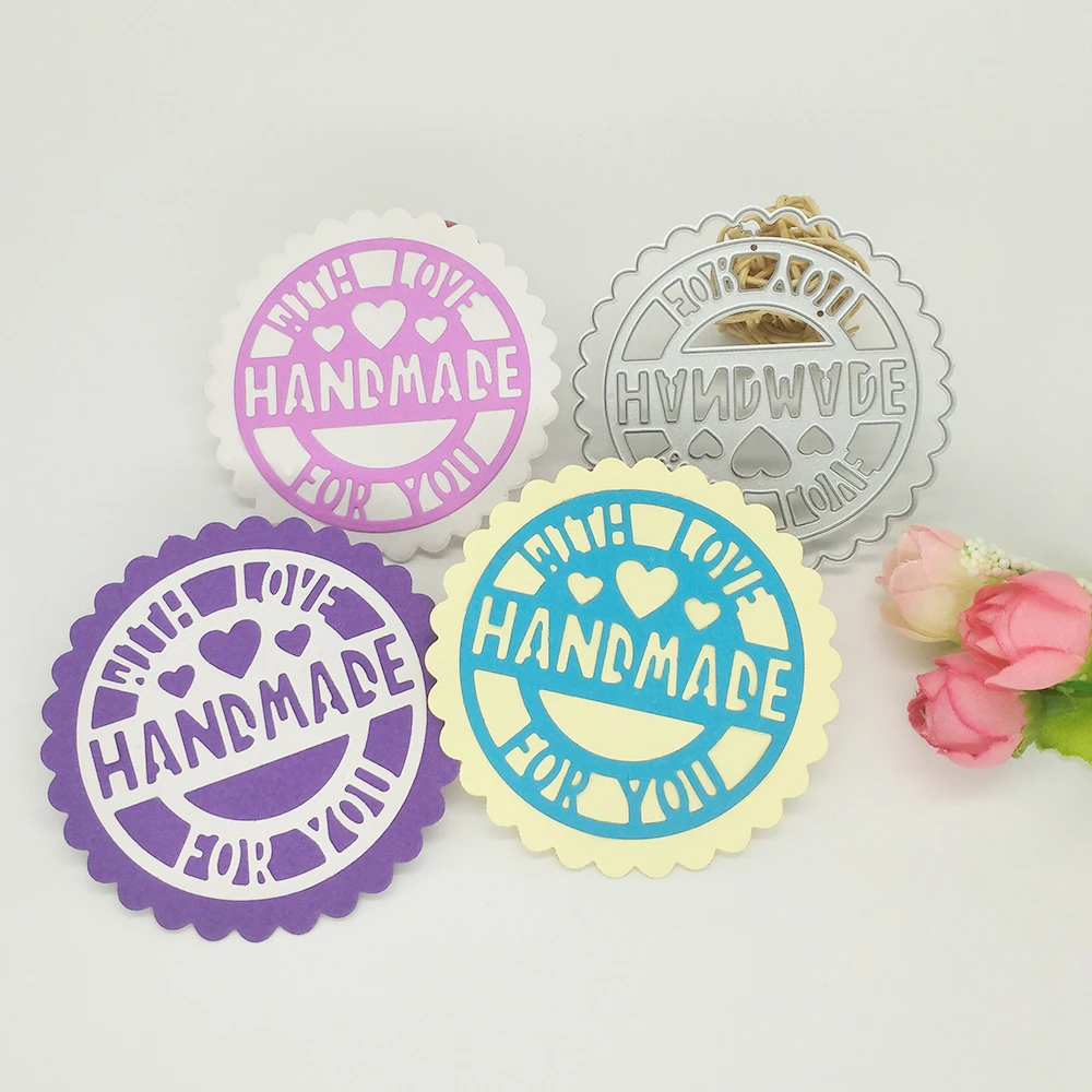 Round love badge with lace, metal cutting die for breast label, scrapbook, photo album decoration DIY handmade art