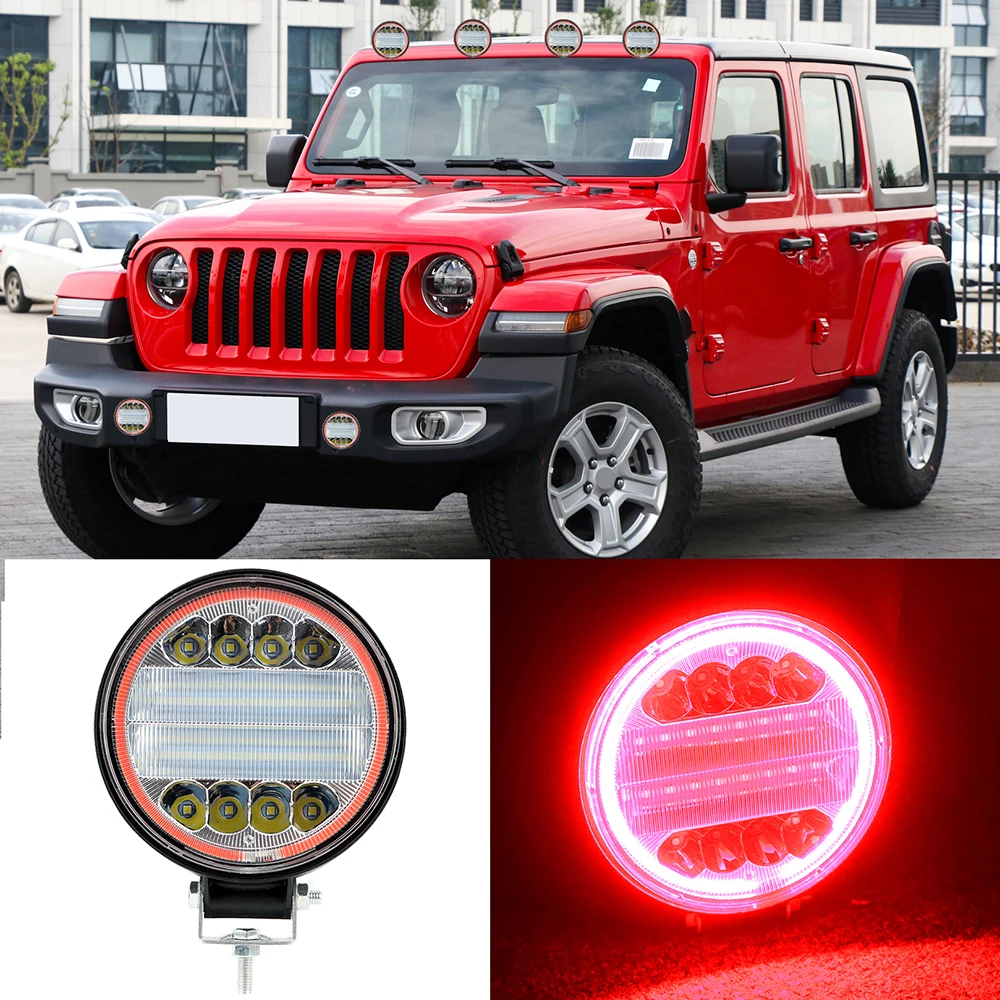 Car Spotlights 24 LED Lights Assembly Round Lens 72W Work Spot Illumination Angel Eyes For 4x4 Offroad ATV UTV Motorcycle Truck