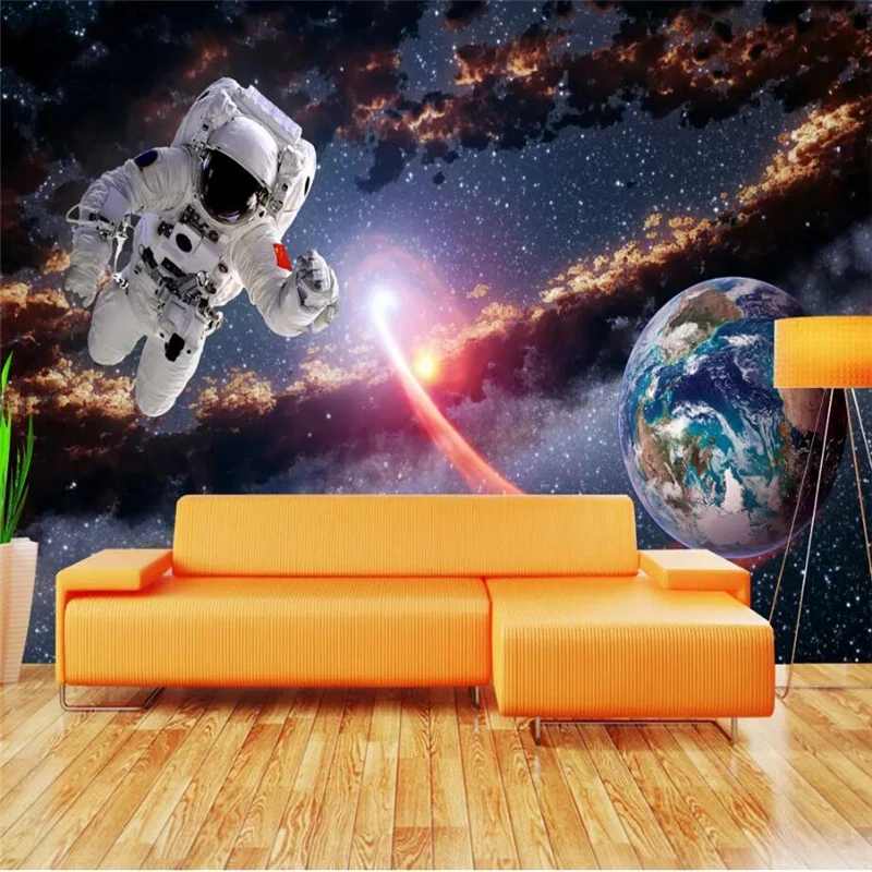 Papel tapiz personalizado para habitación de niños, murales de fotos 3d, astronauta espacial, Fondo de pared, tierra, Planeta, Sistema Solar, papel