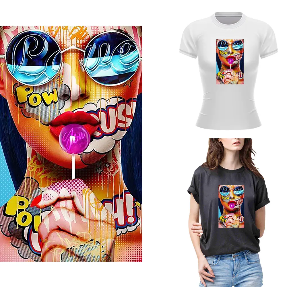 Lollipop Colorful Girl Model Heat Transfer Thermal Sticker On Clothes DIY Washable T-shirt Iron On Patches For Clothing Fashion