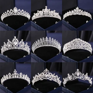 Crysta Silver Color Crowns và Tiara cho phụ nữ, Tiara Vintage Baroque, Cuộc thi Cô dâu, Diadema Ball, Phụ kiện tóc cưới 12 Phụ kiện bán hàng chính Lễ hội Carnival - №11