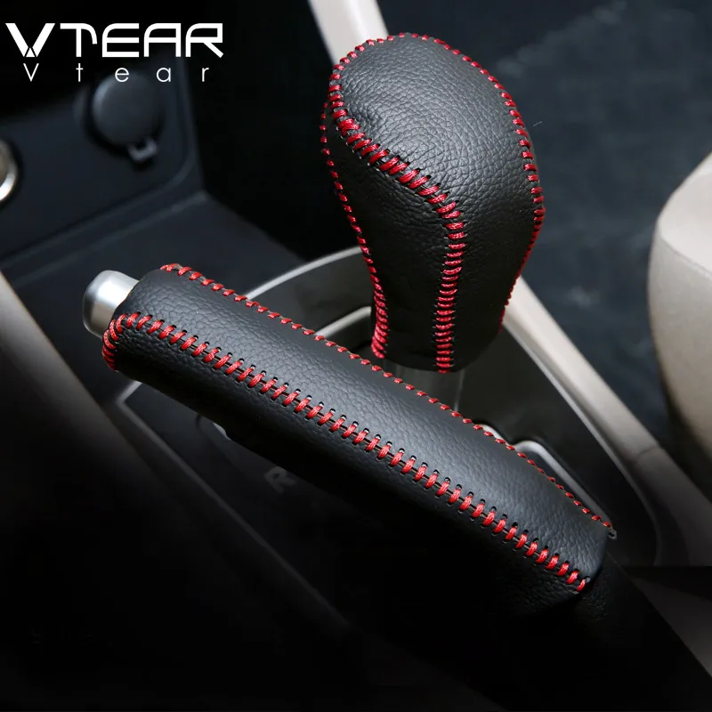 Vtear For Kia Rio 3/Rio 4 Gear Shift Collars Handbrake Grips Interior car-Styling hand brake cover Hand-stitched accessoris part