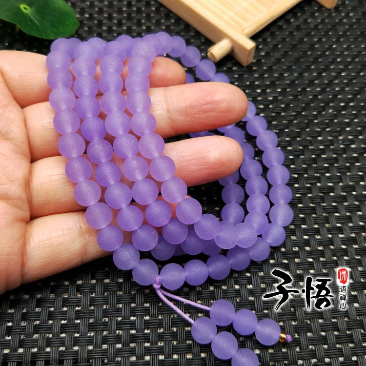 

Original jewelry violet chalcedony 108 Buddha beads necklace frosted Indonesian purple grape sea blue treasure multi circle hand