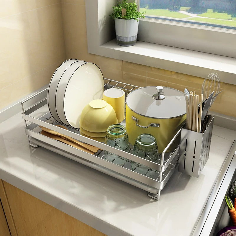 304 Stainless Steel Sink Dish Drying Rack,Sink Dryer Rack with Cutlery Storage Box,Tableware,Bowls,Plates Storage Organizer