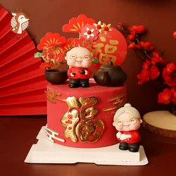 Longlife Old man teapot Grandpa cat Grandma Cake Topper for Longevity Birthday Party Decoration Blessing Baking Supplies Desser