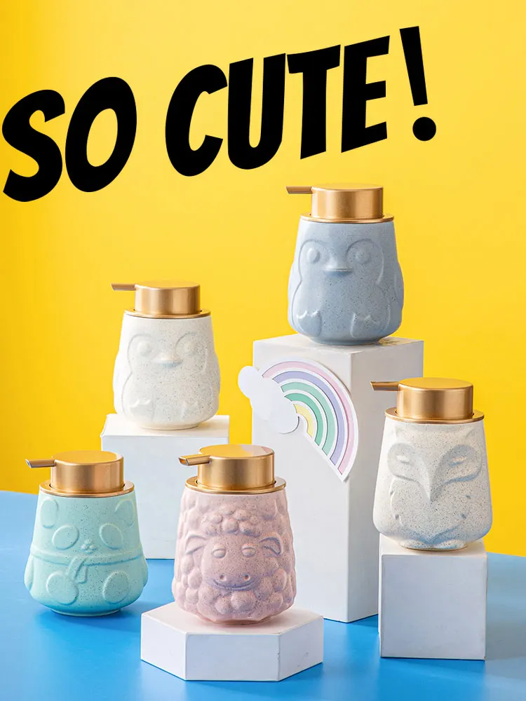 

Nordic Bathroom Accessories Cute Cartoon Animal Ceramic Liquid Soap Pump Bottles Kids Hand Soap Dispenser Shower Gel Bottle