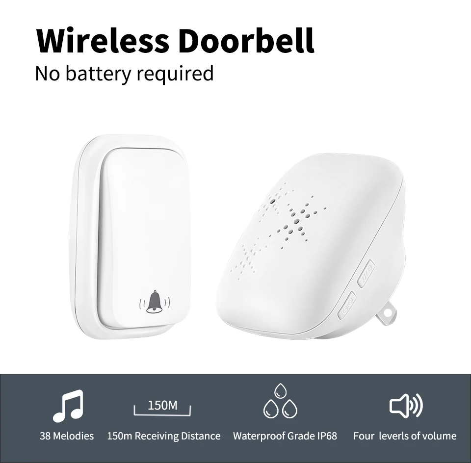 2.4Ghz Wireless Doorbell Welcome Ding Dong Chime For Home Security Alarm System