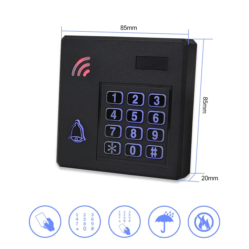 125KHz Access Controller RFID Access Control Keypad IP68 Waterproof Outdoor Door Opener System + 10PCS EM4100 Keyfobs Cards