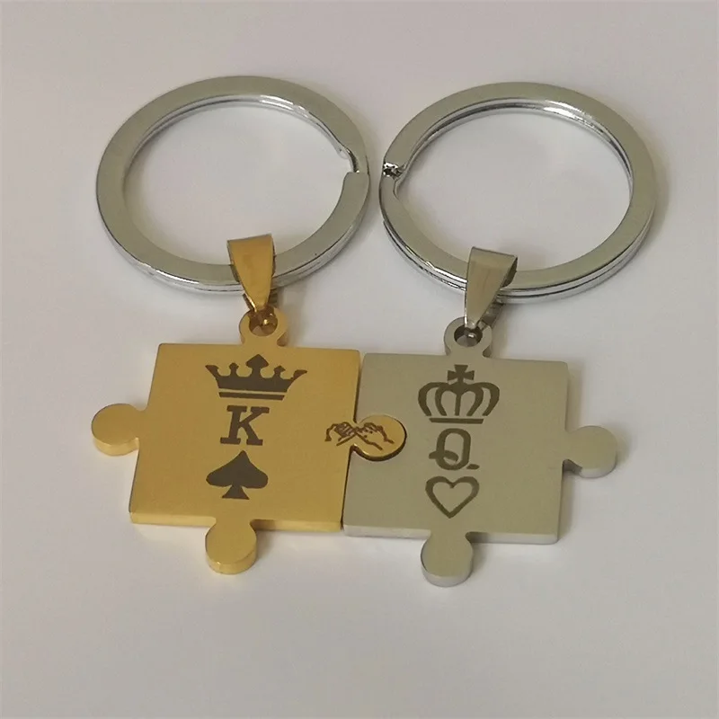 2PIC Hot Selling Jewelry Stainless Steel King Queen Splicing Key Chain Couple Accessories Key Pendant Nightmare Before Christmas