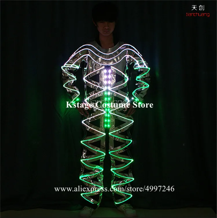 Programmable full color led robot men suit DMX tron RGB colorful light dance group costume stage party wear mirror outfit disco