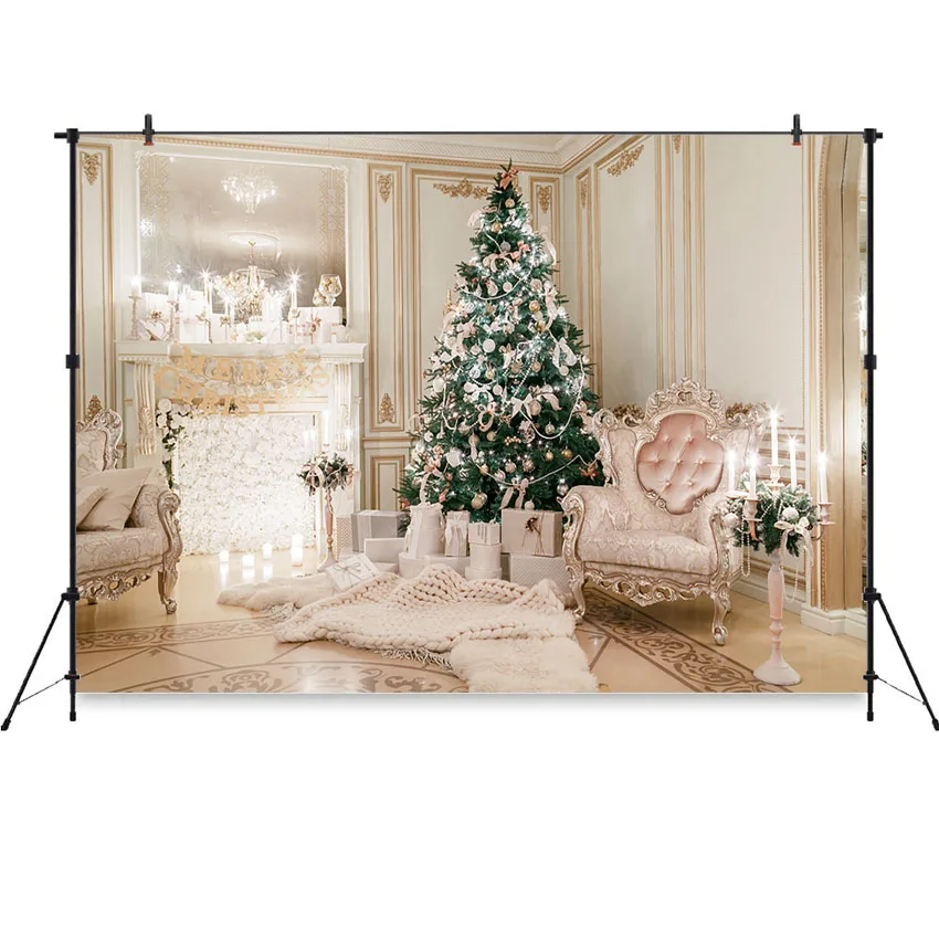 

Mocsicka Christmas Backdrop for Photos Christmas Tree Light House Fireplace Photographic Background for Photo Studio