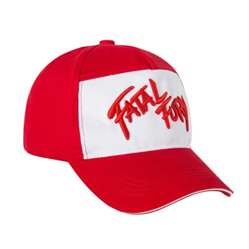 Król myśliwców Fatal Fury Terry Bogard czapka z daszkiem Cosplay haft kapelusz z możliwością regulacji Unisex Outdoor Sports Prop akcesoria