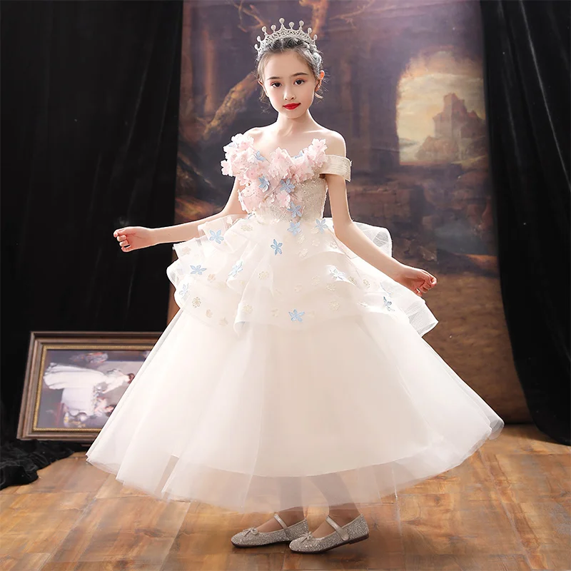 

Kids Girl Party Princess Dress Off The Shoulder Flower Ball Gown Flower Girl Dresses Children Formal Pageant Costume