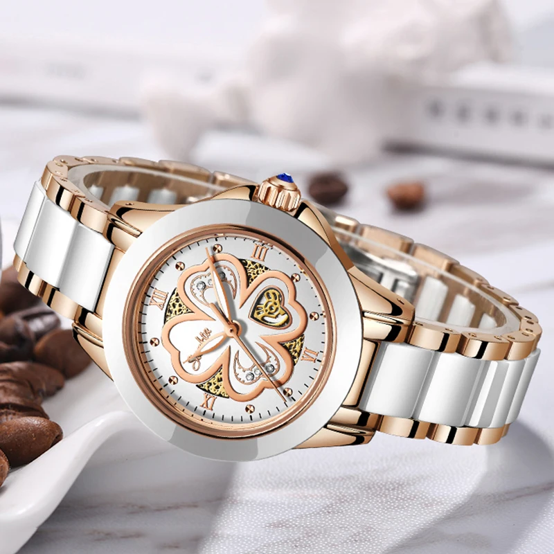 SUNKTA New Ladies Watch Brand Luxury Women Watches Waterproof Rose Gold Petal Quartz Four leaves petal Watch Women Montre Femme