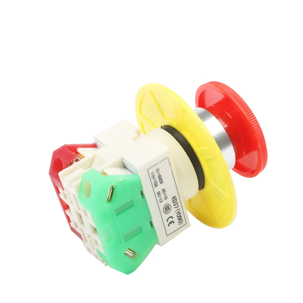 Plastic 1NO 1NC Emergency Stop Push Button Switch Latching Self Lock DPST Mushroom Cap AC 600V 10A Switch Button