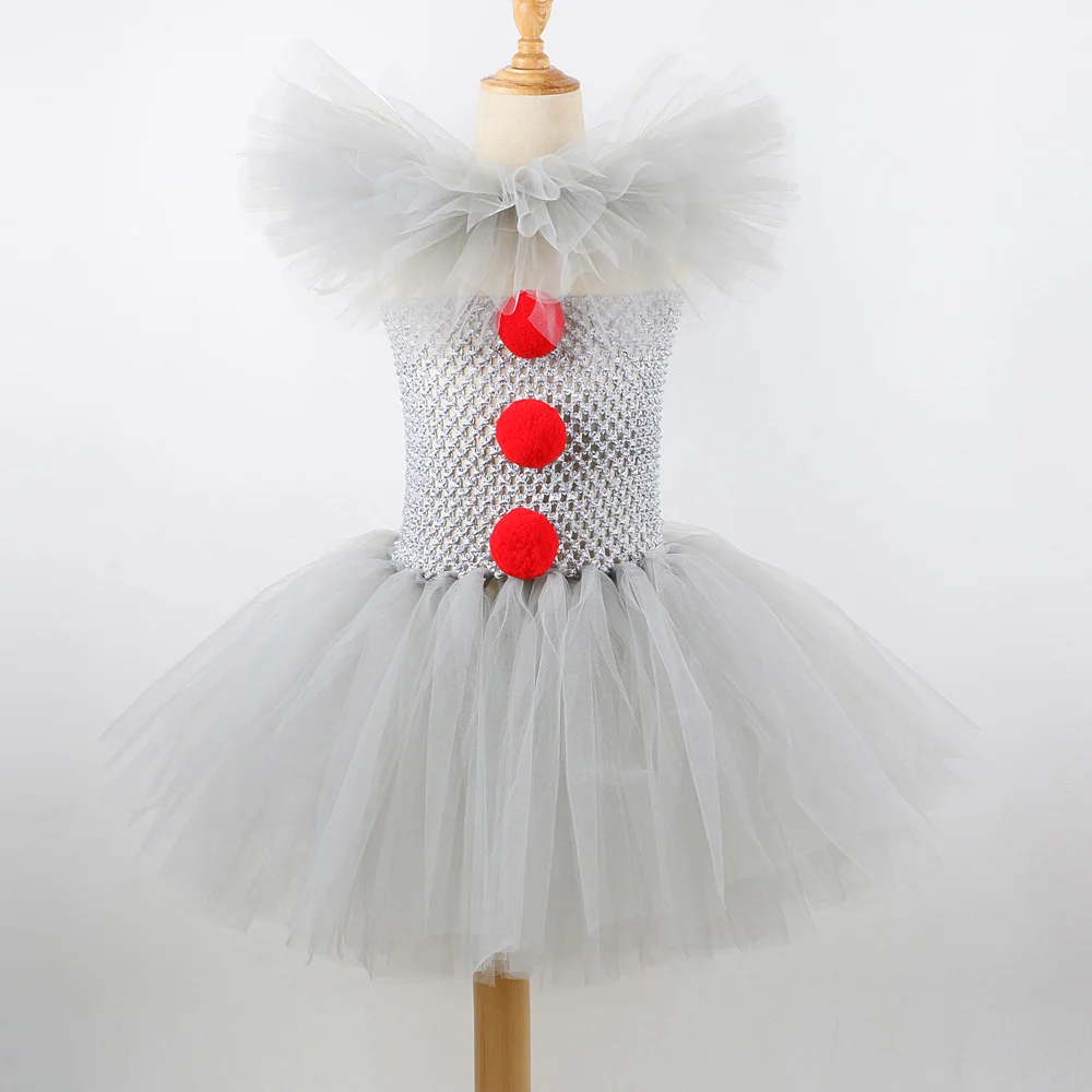 Joker Pennywise Tutu Dress Girls Kids Cosplay Clown Costumesses Princess Party Outfit Gray Birthday Fluffy Tutu Dance Dress Baby