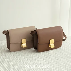 VENOF 2024 Bag for womanHigh Quality Female Leather Shoulder Crossbody Vintage Small Square Messenger Flap For Women Solid Color