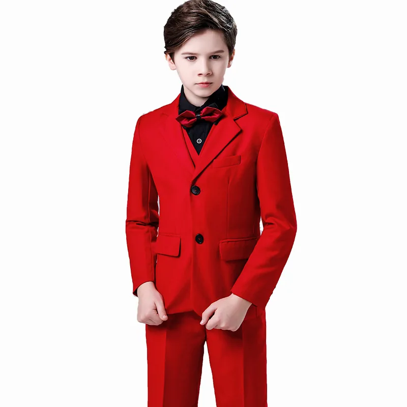 

Flower Boys Wedding Suit Kids Jacket+Vest+Pants+Bowtie 4Pcs Tuxedo Clothing Set Gentleman Children Graduation Party Costume