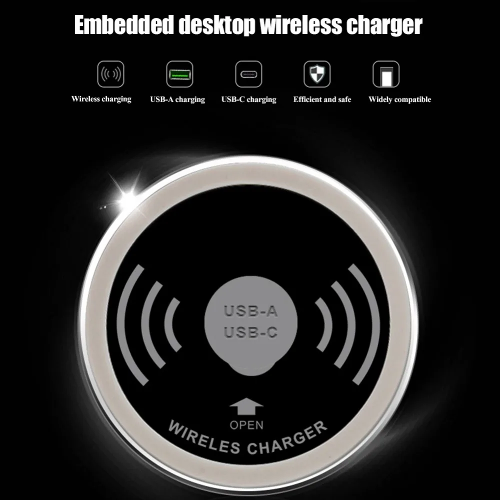 Built in Desktop Device Qi Fast Wireless Charger 15W 10W 7.5W Quick Charger 3.0 Embedded Caricabatter Tipe C Chargeur Induction