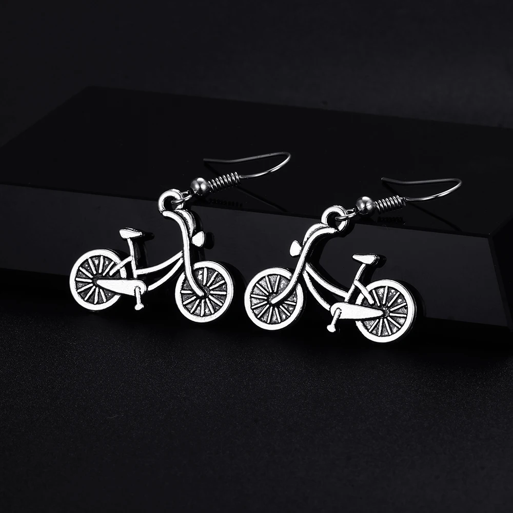 Trendy Vintage Bicycle Shape Dangle  Antique Silver Plated Earrings for Women Girl Retro Drop Earrings Cute Earring Jewelry