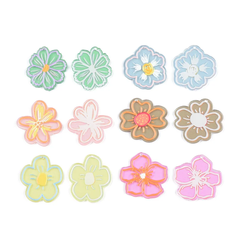 50PCS Transparent Colored Flower Accessories Hand Made Earrings Making Connectors DIY Pendant Jewelry Findings Components Charms