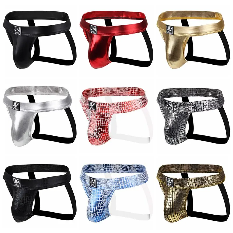 Flash underwear Sparkling Gay Thongs Sexy Jockstraps Fashion men\'s briefs Leather bikini Boys T-back shorts