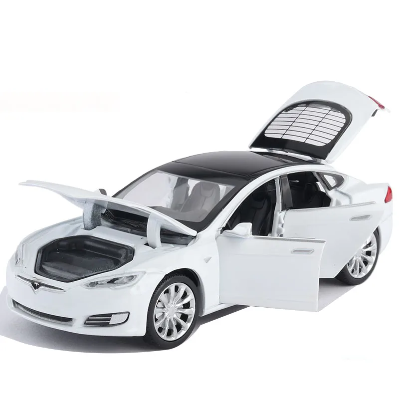 1/32 Alloy Die Cast Tesla Model S P100D Sedan Model Toy Car 6 Door Sound Light Pull Back Saloon Toys Vehicle For Gifts