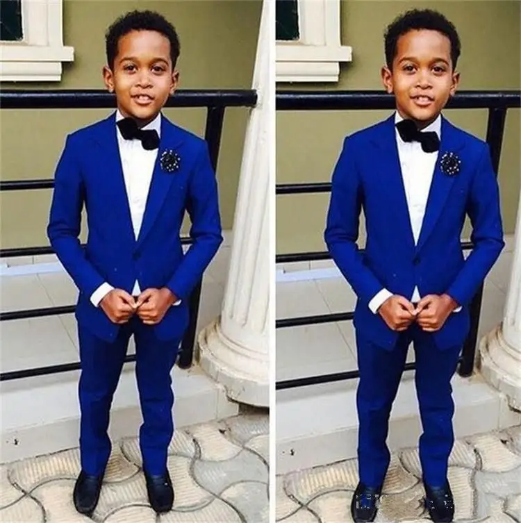 Stock 7T Royal Blue Kids Formal Wear Wedding Groom Tuxedos Two Piece Notched Lapel Flower Boys Children Party Suits (Jaket+Pants