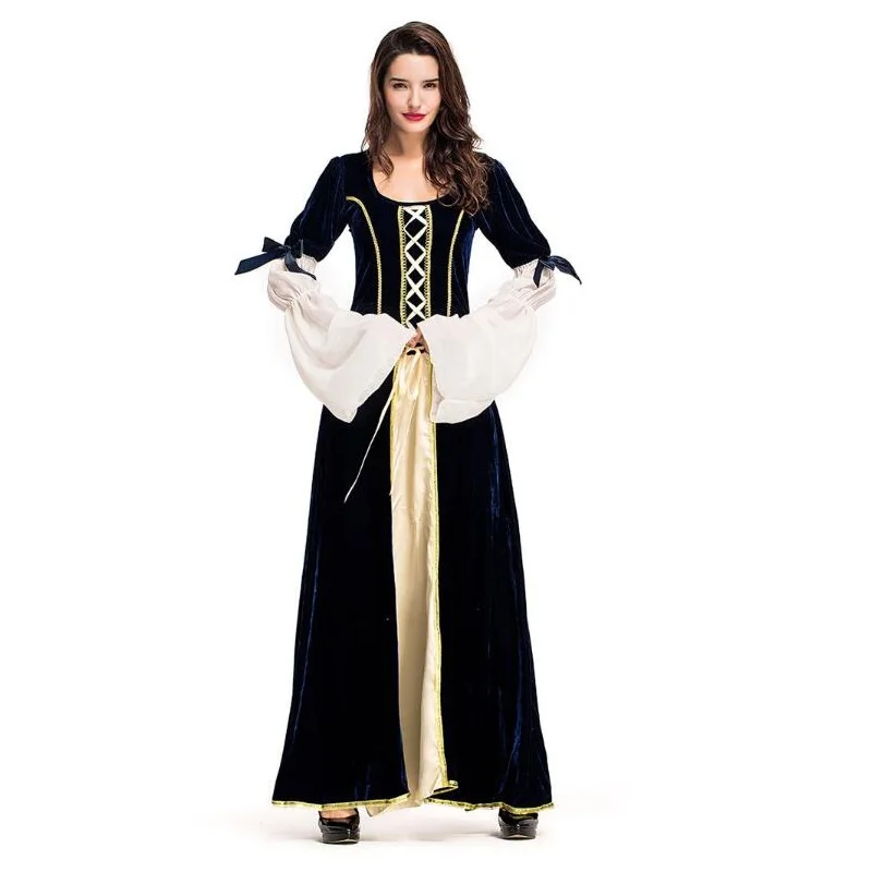 Vestido largo elegante de Reina para Halloween, traje de sirvienta para Cosplay, vestido negro de princesa para mascarada, falda, trajes de Cosplay para fiestas