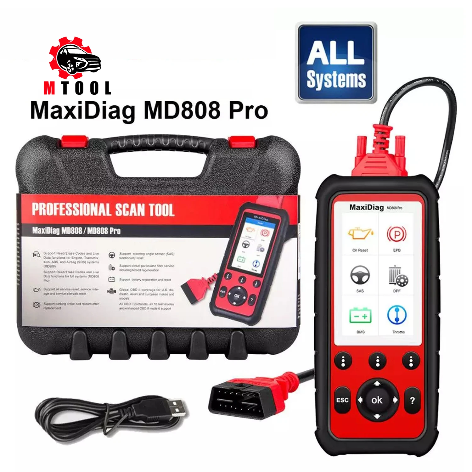 

Autel MD808 PRO OBD2 Scanner Car Diagnostic Tool For Engine,Transmission,SRS And ABS With EPB,Oil Reset,DPF,SAS,BMS Auto Scanne