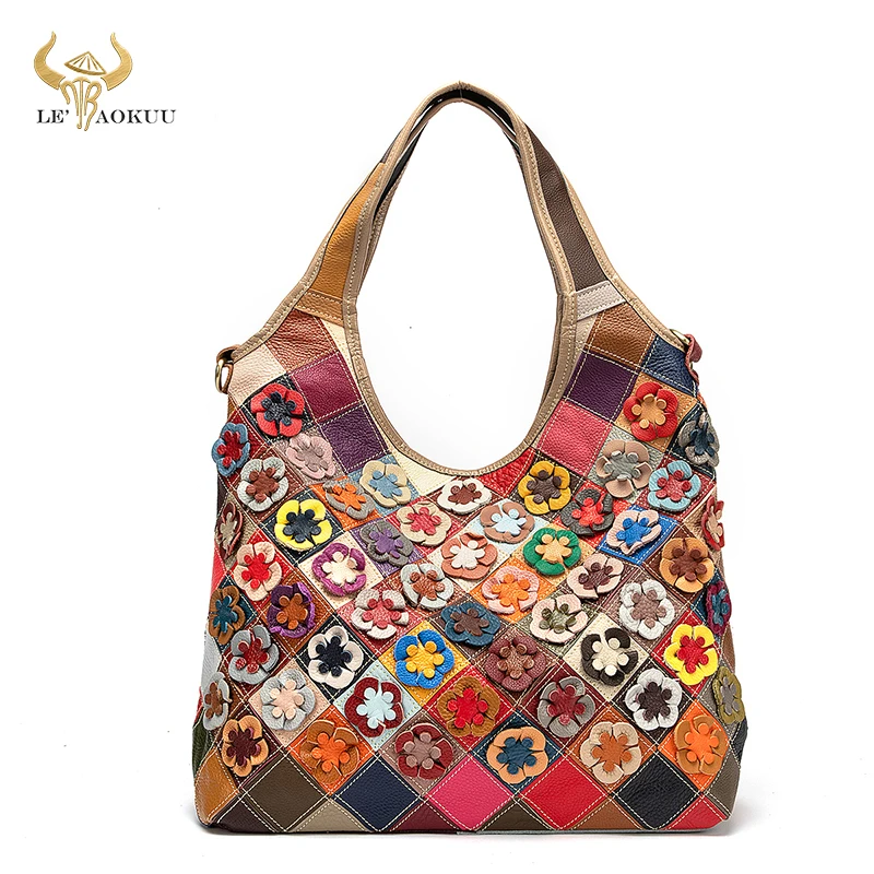 

2021 New Multi-Colorful Real Leather Brand Luxury Ladies Patchwork Large Handbag Over The Shoulder bag Women Design Tote bag 649