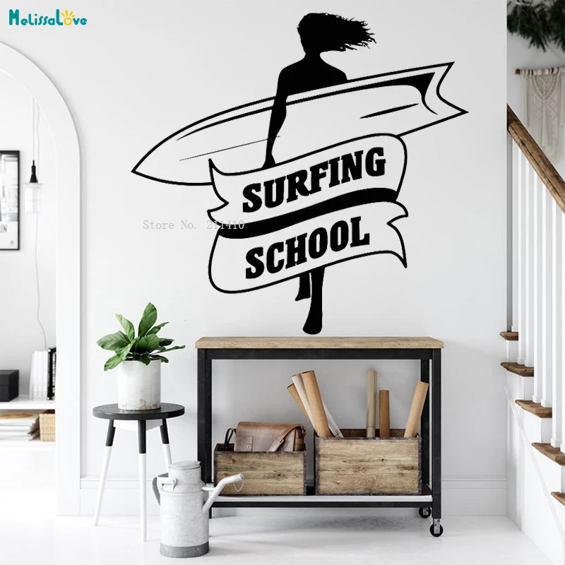 Surfing School Wall Sticker Surfer Board Extreme Water Sports Master The Skills To Walk In The Sea Removable Decor Poster YT4568