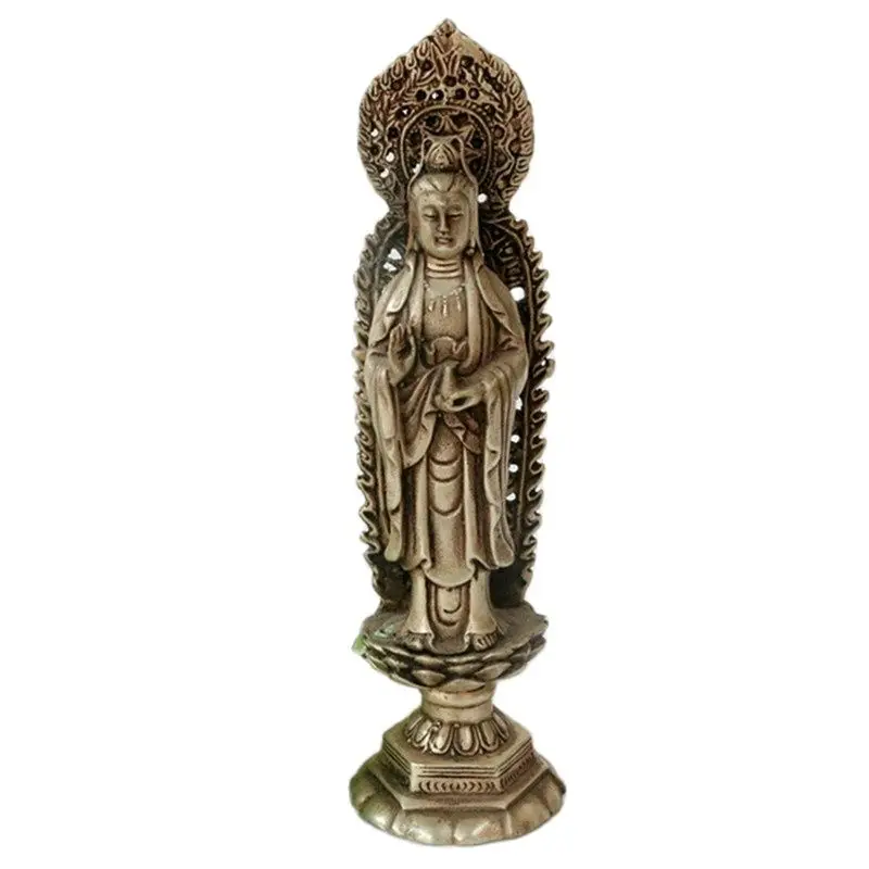 

China Old Ornaments White Copper Silver Plating Guanyin Statue