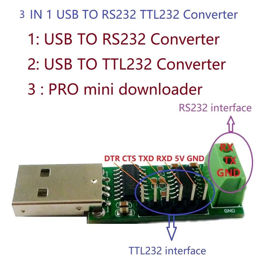 USB TO Serial port Multi-function converter Module RS232 TTL  CH340 SP232 IC WIN10 for Pro mini STM32 AVR PLC PTZ Modubs