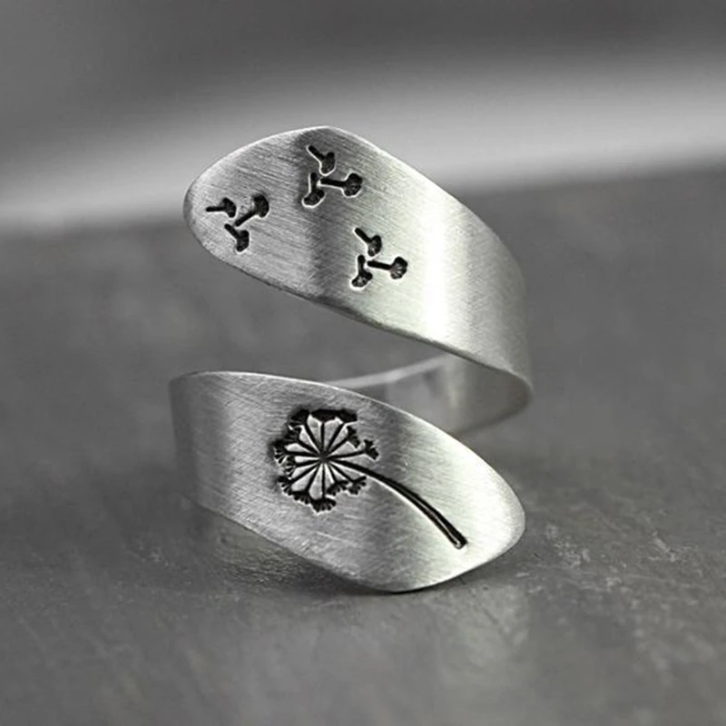 Dandelion Adjustable Open Ring Unique Engagement Anniversary Wrap Open Band Ring for Women Men Dainty Finger Jewelry