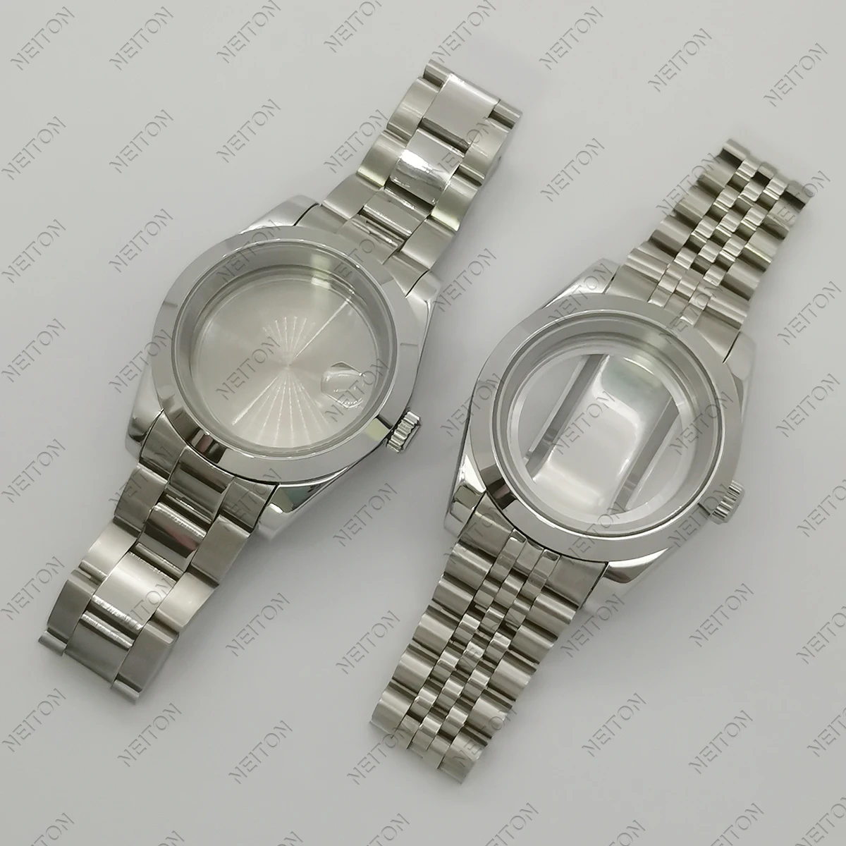 

39mm/36mm Steel Watch Case fit NH35A NH36A Fluted Bezel Sapphire Crystal Jubilee Bracelet Seeing/Solid Back Sapphire Crystal