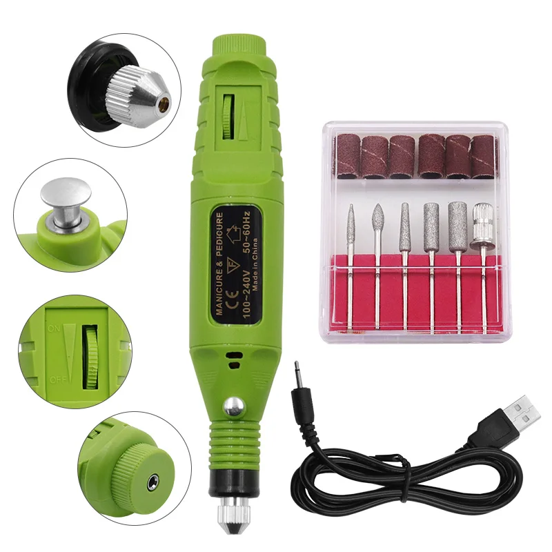 Electric USB Grinding Drill Cuticle Remover Gel Grinding Drill Bit Milling Sharpener and Micro Grinding Tool