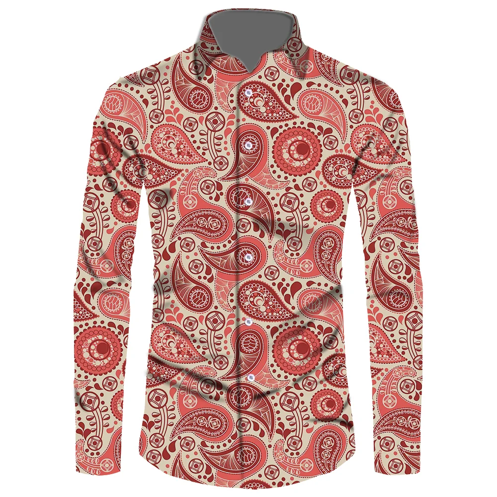 

Undertake Custom Printing New Men Fashion Long-Sleeve Tops Cashew Nut Pattern Casual Male Lapel Work Shirts 3D Machine Printed