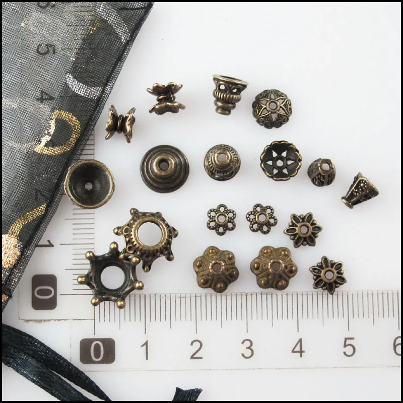 Fashion New Flower Crown Cone Star Square Connectors Antiqued Bronze Color End Bead Caps