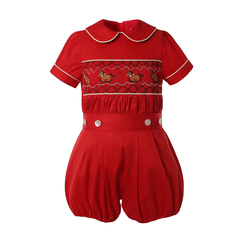 Pettigirl New Autumn Infant Baby Christmas Red Cartton Smocked Clothing 2 Pieces Sets Children Clothing Size 6 9 12 18 24M