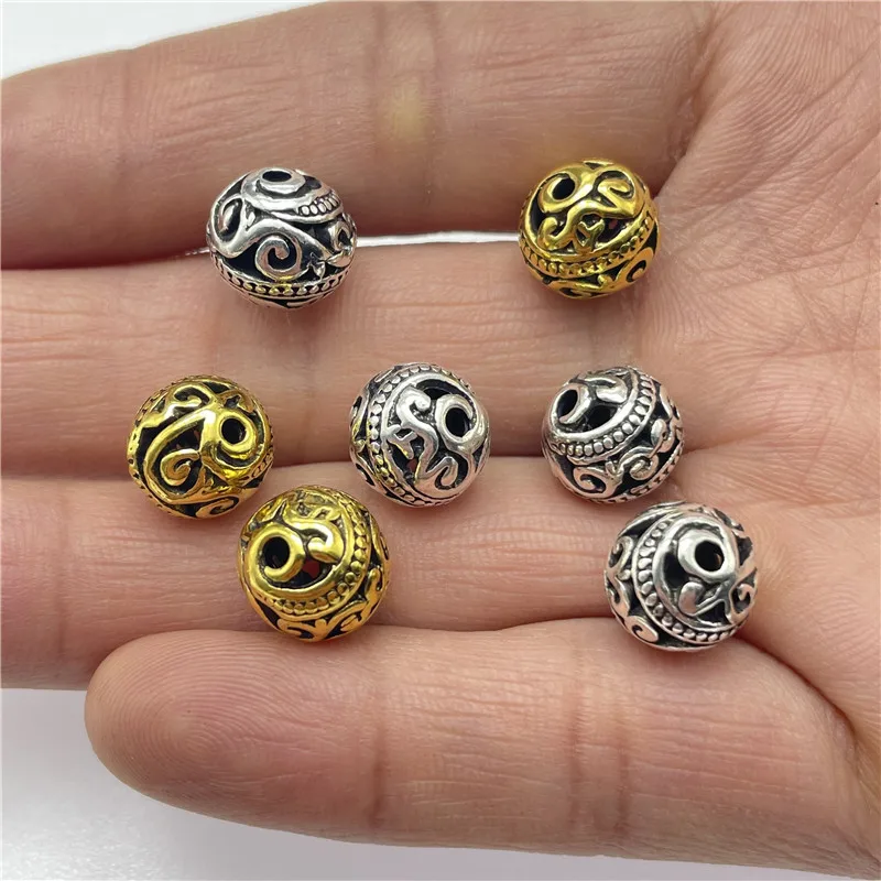 10pcs 10mm Tibetan Antique Silver Color Hollow Ball Metal Beads Spacer Beads For Jewelry Making DIY Bracelet Nekclace