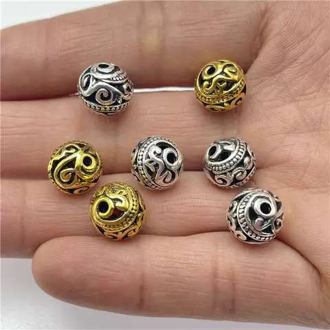 10pcs 10mm 티베트어 골동품 실버 컬러 중공 공 금속 구슬 쥬얼리에 대 한 스페이서 비즈 DIY 팔찌 Nekclace 만들기