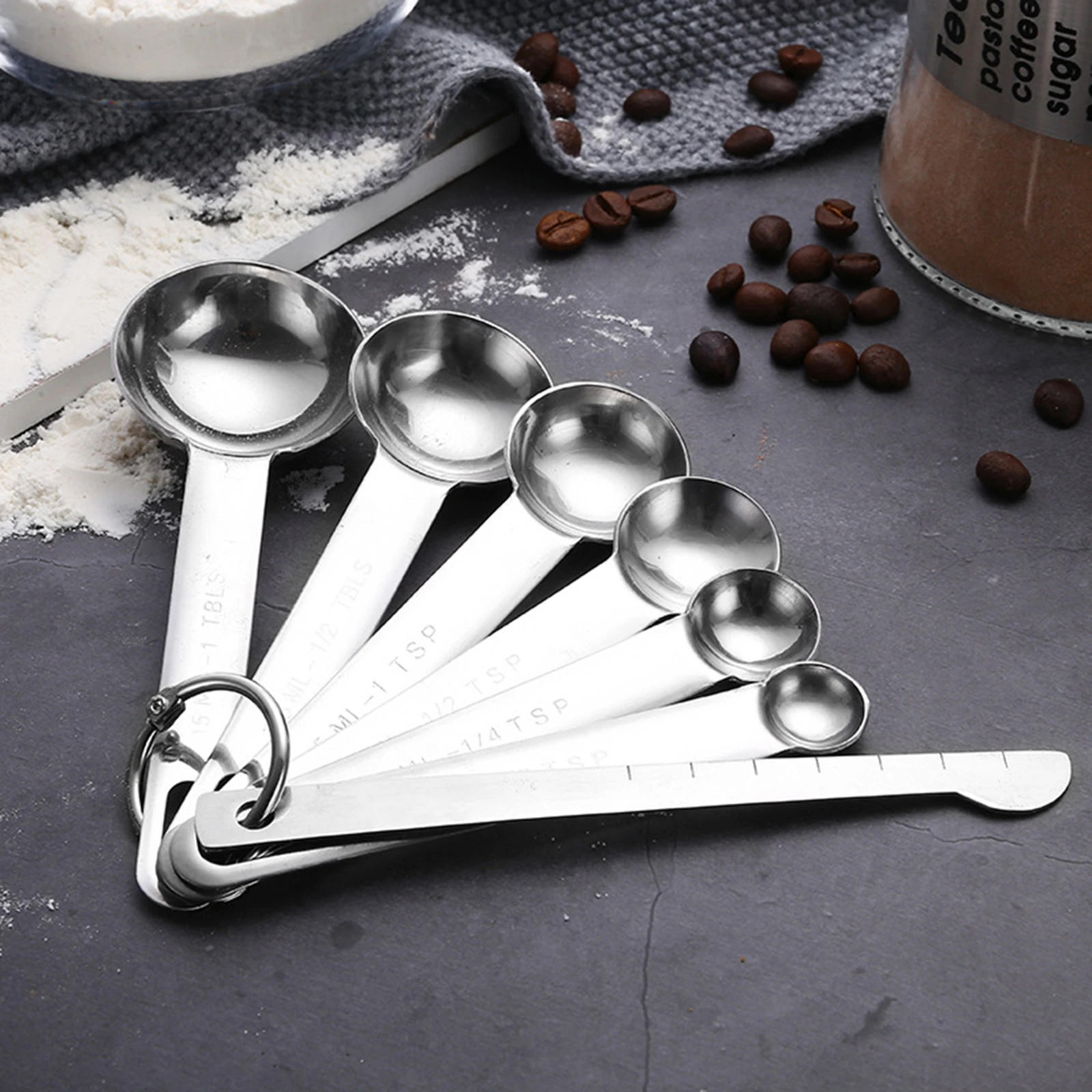 7PCS/Set Measuring Cups 0.62/1.25/2.5/5/7.5/15 ML Premium Stackable Kitchen Stainless Steel Spoons Kitchen Measuring Tool