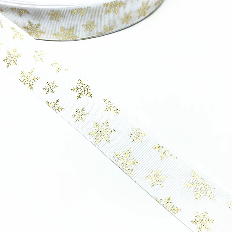 5 Yards/lot 25mm Christmas Ribbon Printed Snowflake Grosgrain  for Gift Wrapping Wedding Decoration Hair Bows DIY #RoLi