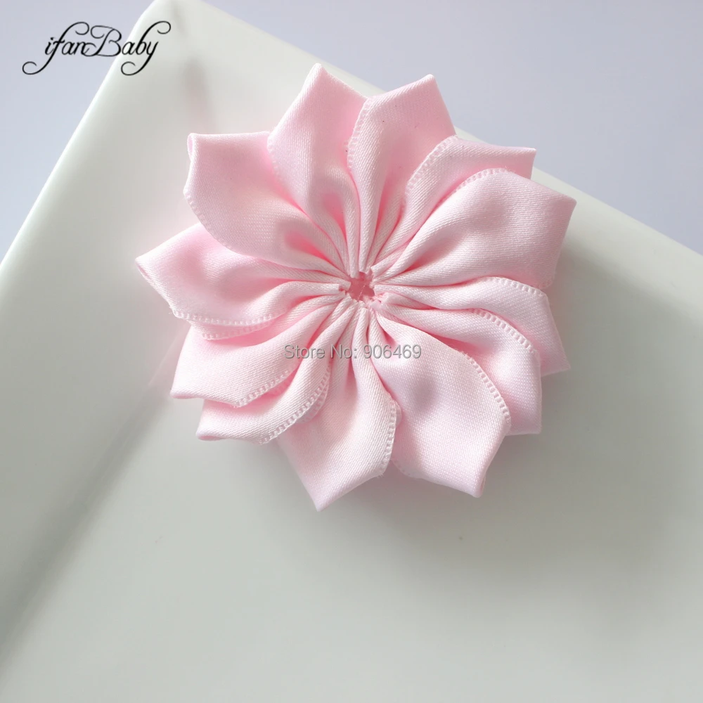 7cm Rose Ribbon Hair Flowers Satin Fabric Flower For Baby Girl Kids Women Headwear Accessories