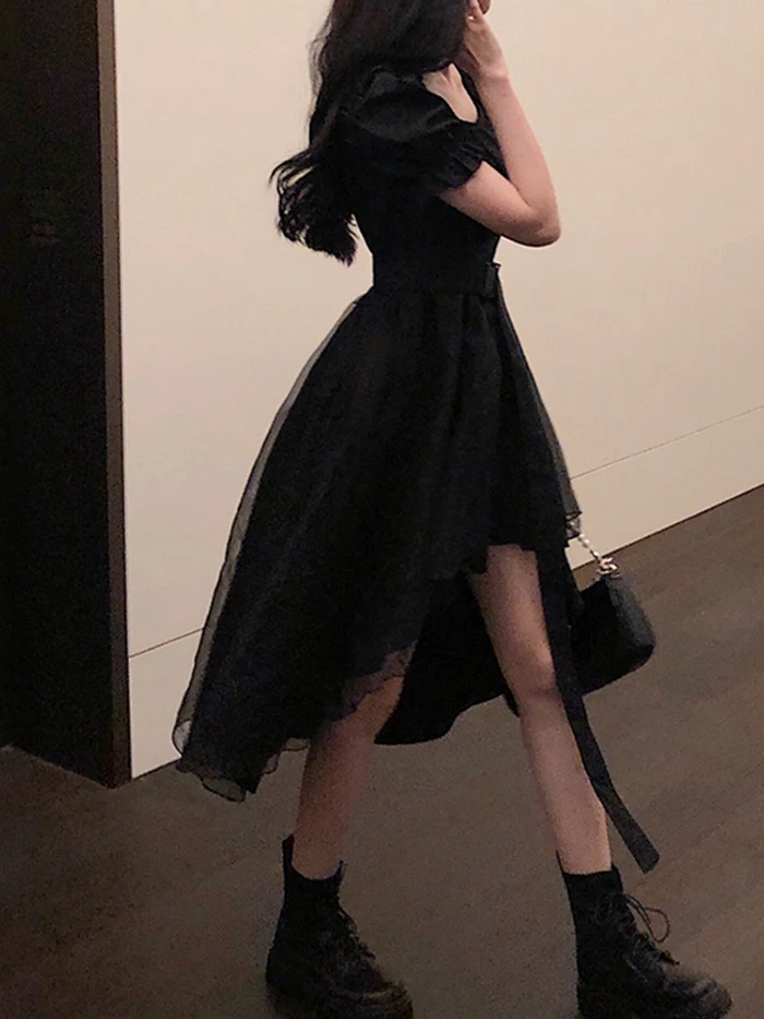 Harajuku Y2k Cyber Alt Dress E Girl Ruffle Hepburn Kawaii Ropa Fairycore  Irregular Black Gothic Dresses Emo Mini Lolita Vestidos - AliExpress  200000345