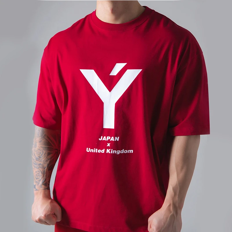 Y LOGO Running Oversized T shirt Men Gym Bodybuilding Fitness Loose Casual Lifestyle Wear T-shirt Male Streetwear Hip-Hop Tshirt