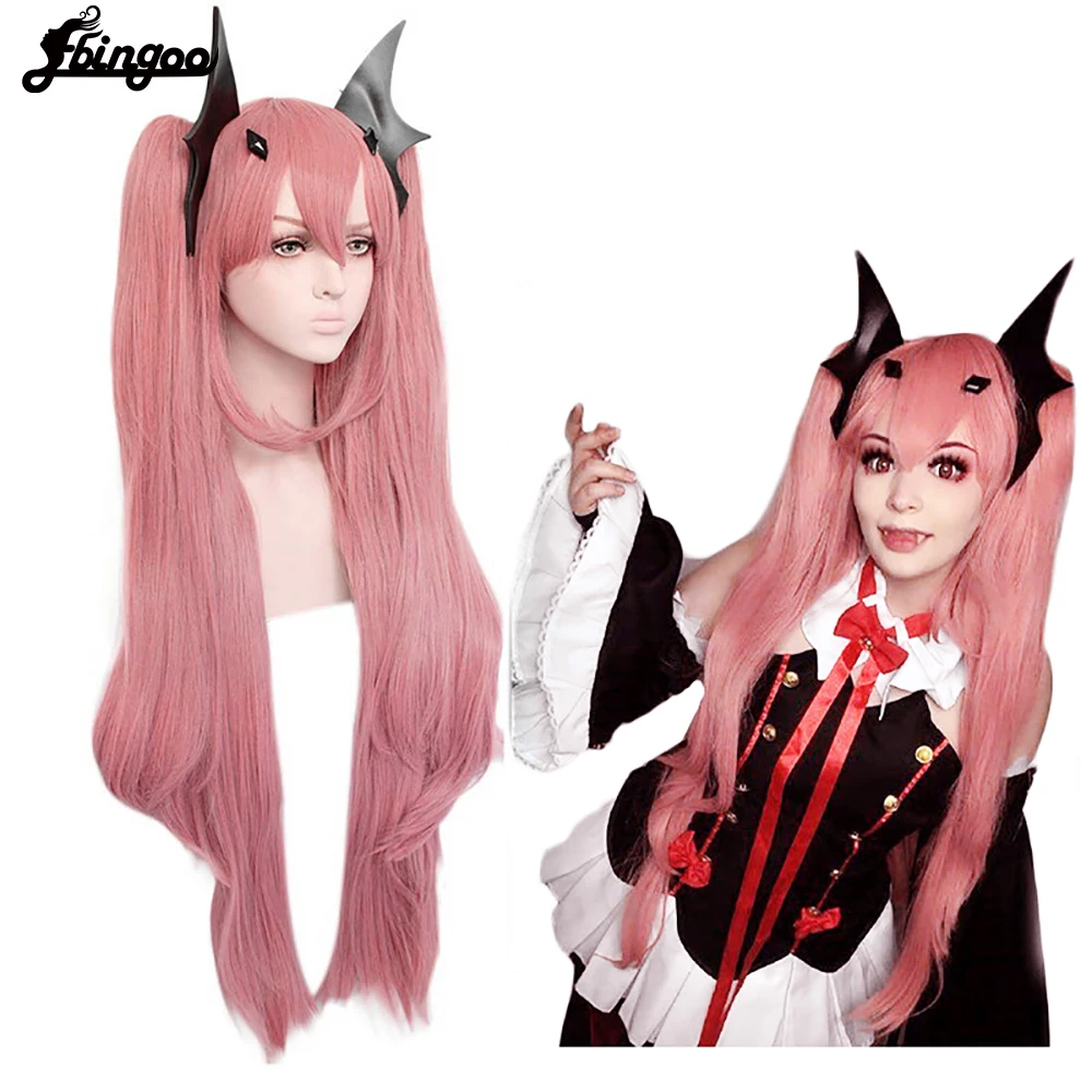 Parrucca sintetica Ebingoo Seraph of the end Krul Tepes parrucche Cosplay doppia coda di cavallo parrucca diritta rosa lunga naturale per festa in