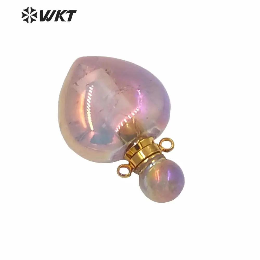 WT-P1596 Light Purple Amethyst Natural Stone Pendant Romantic Heart Shape Essential Oil Colorful Shinny Aura Perfume Bottle