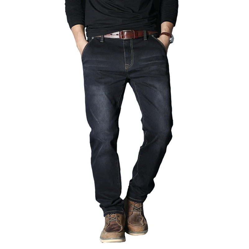 2020 Autumn Winter New Men's Brand Jeans Loose Straight Elastic Anti-theft Zipper Denim Pants Male Big Size 40 42 44 46 48